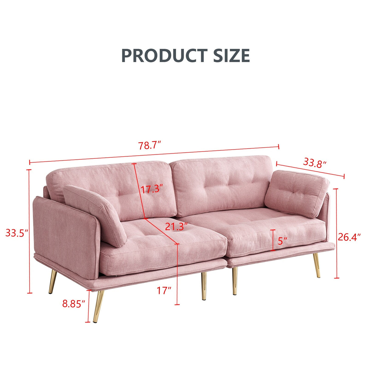 3 seat cotton linen fabric sofa with metal legs