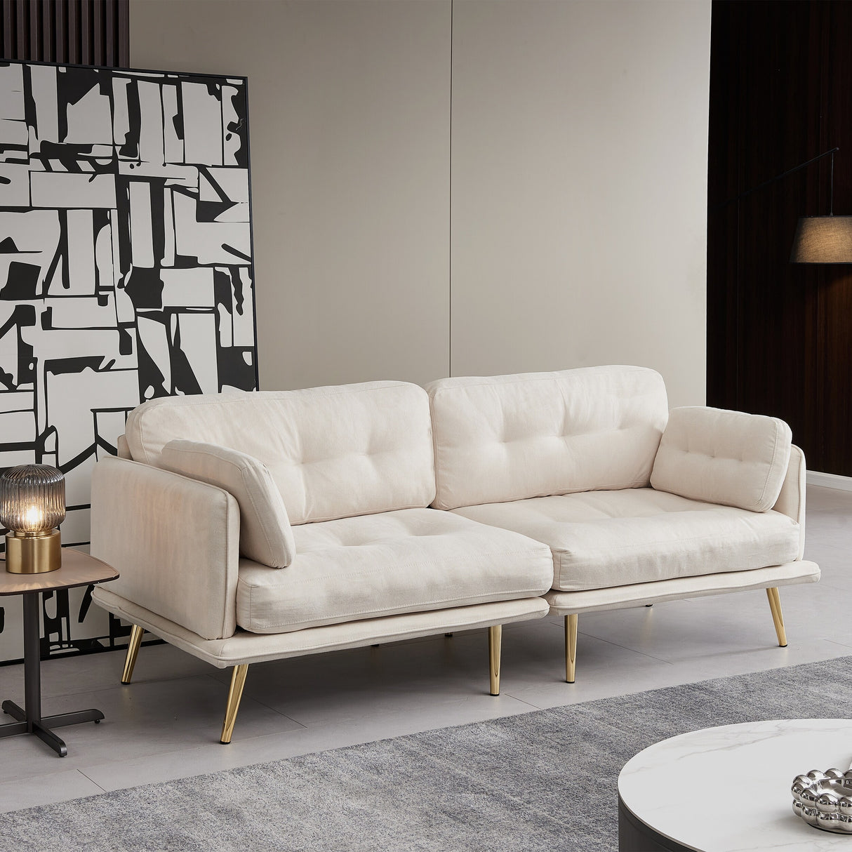 3 seat cotton linen fabric sofa with metal legs