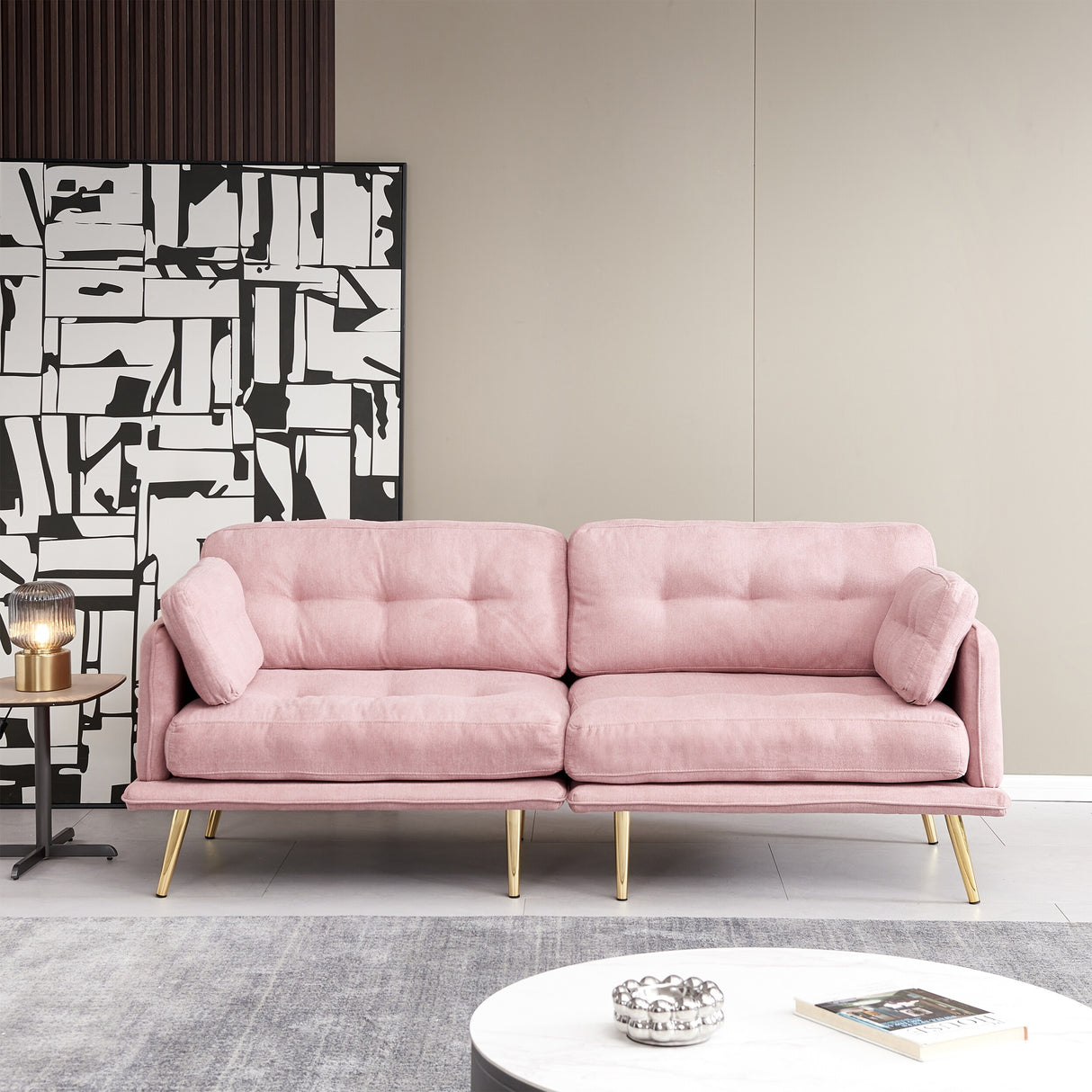3 seat cotton linen fabric sofa with metal legs