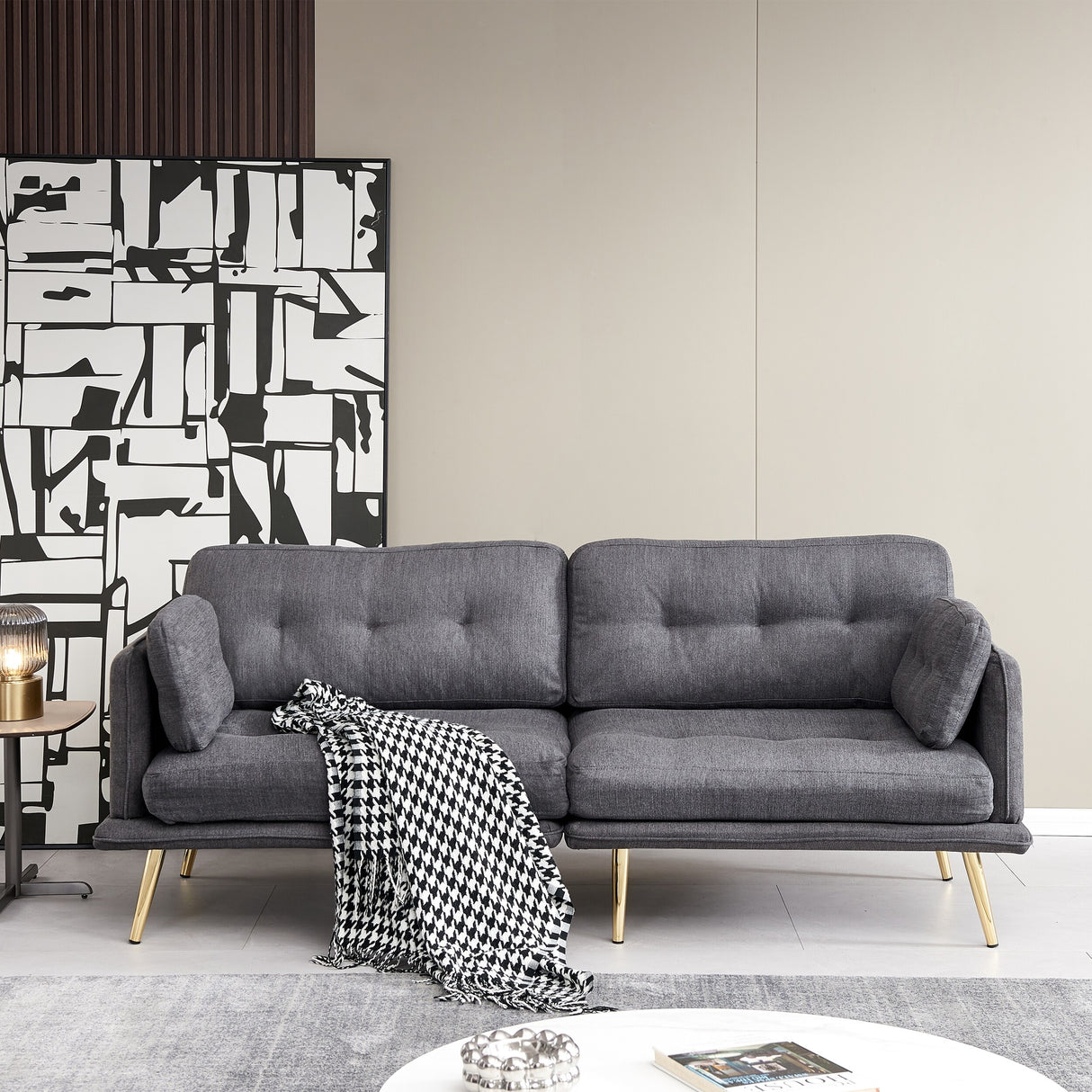 3 seat cotton linen fabric sofa with metal legs