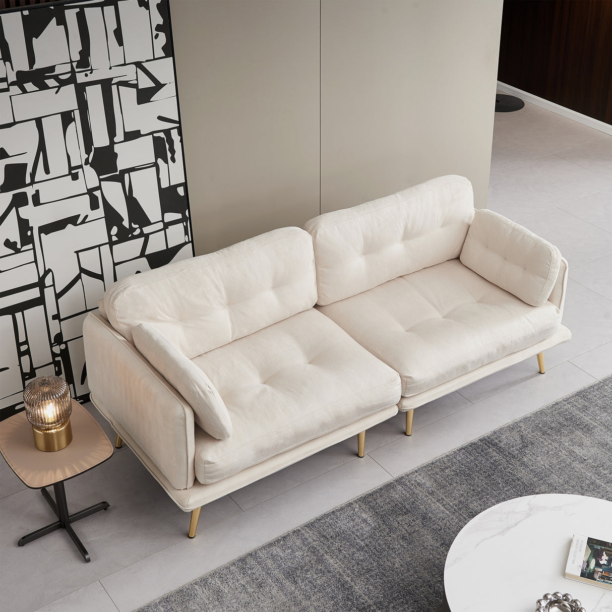 3 seat cotton linen fabric sofa with metal legs