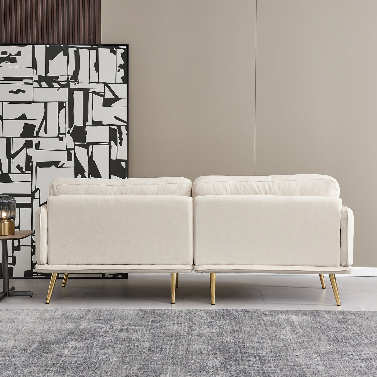 3 seat cotton linen fabric sofa with metal legs