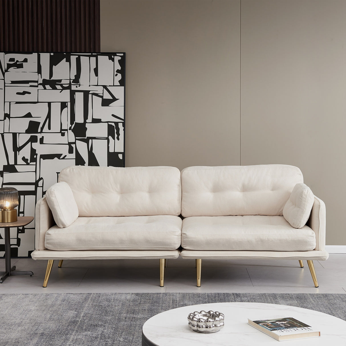 3 seat cotton linen fabric sofa with metal legs