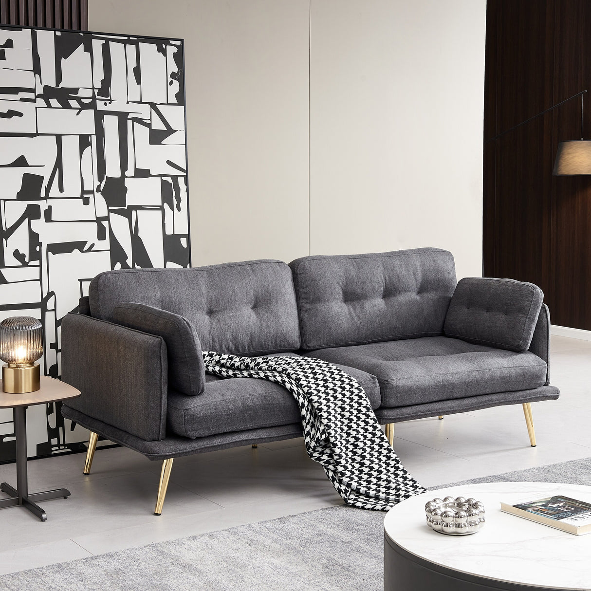 3 seat cotton linen fabric sofa with metal legs
