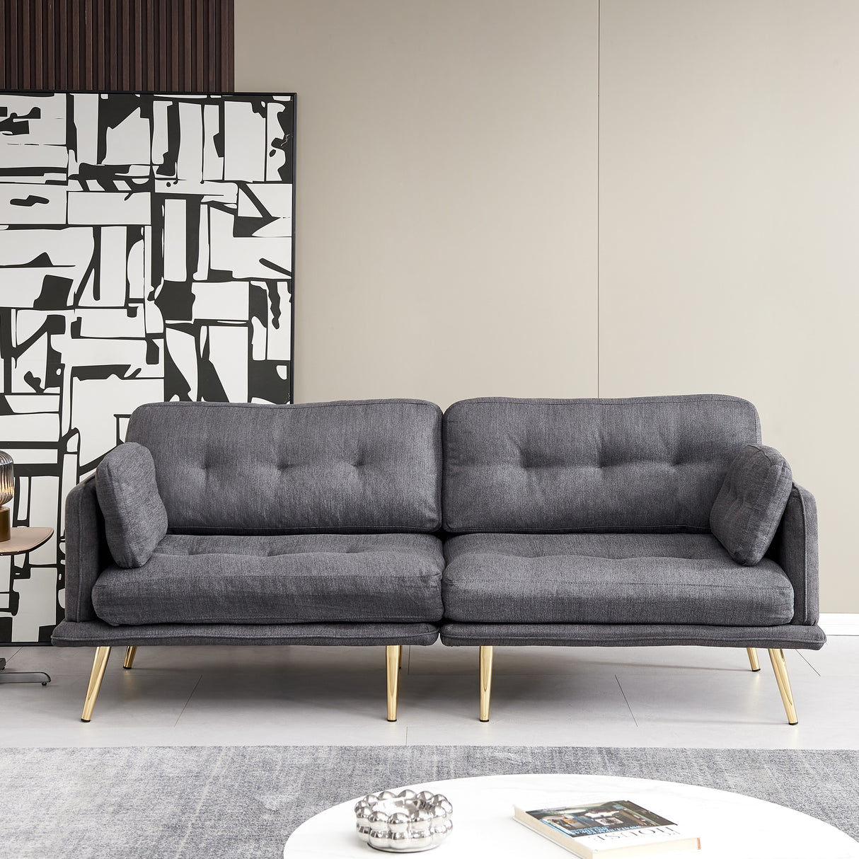 3 seat cotton linen fabric sofa with metal legs