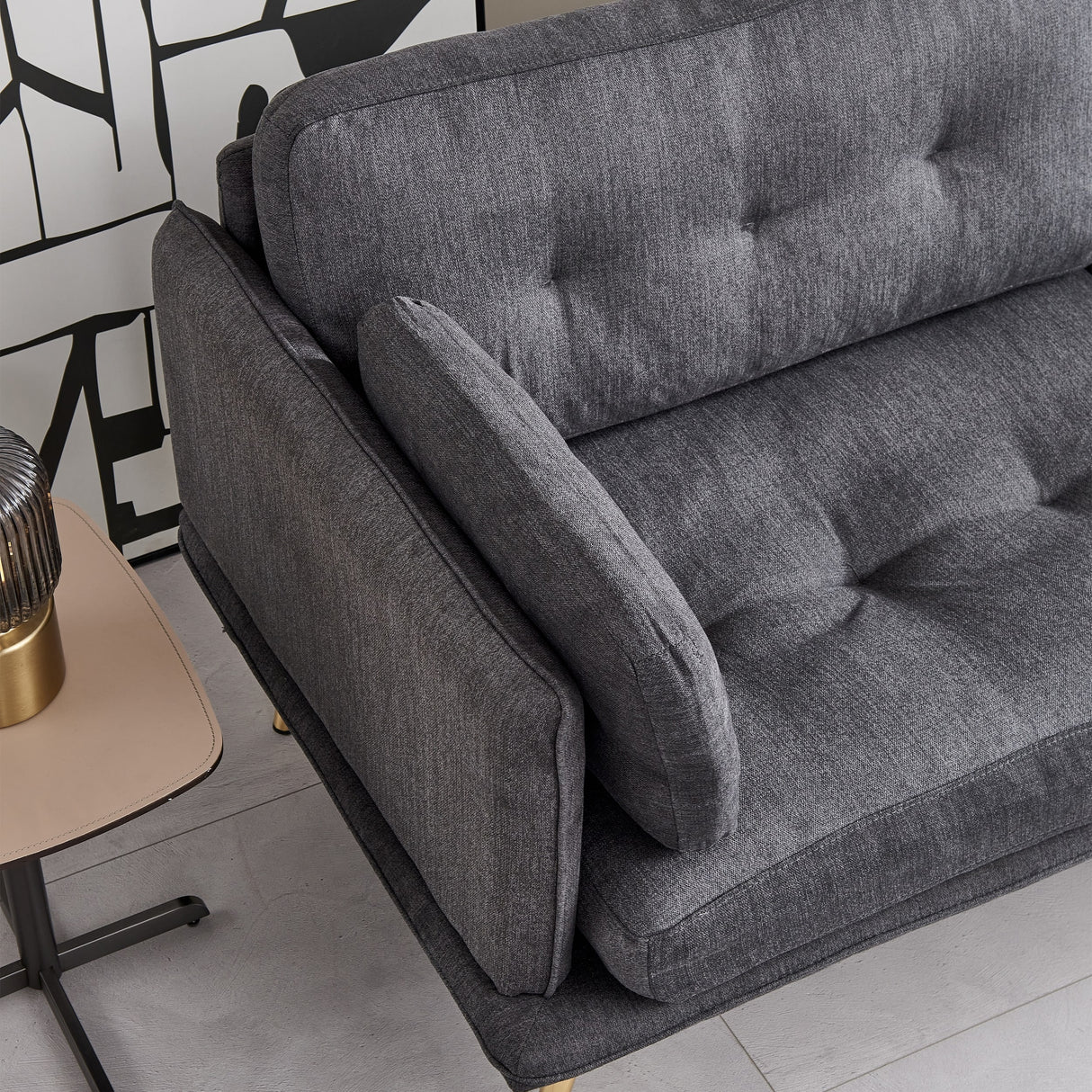 3 seat cotton linen fabric sofa with metal legs