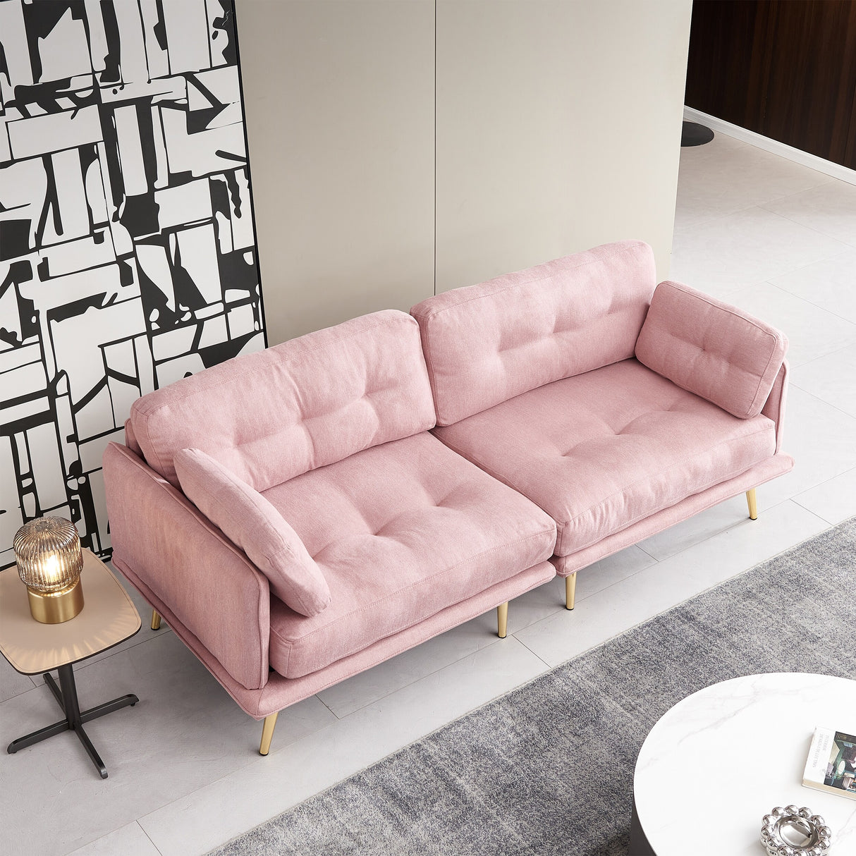 3 seat cotton linen fabric sofa with metal legs