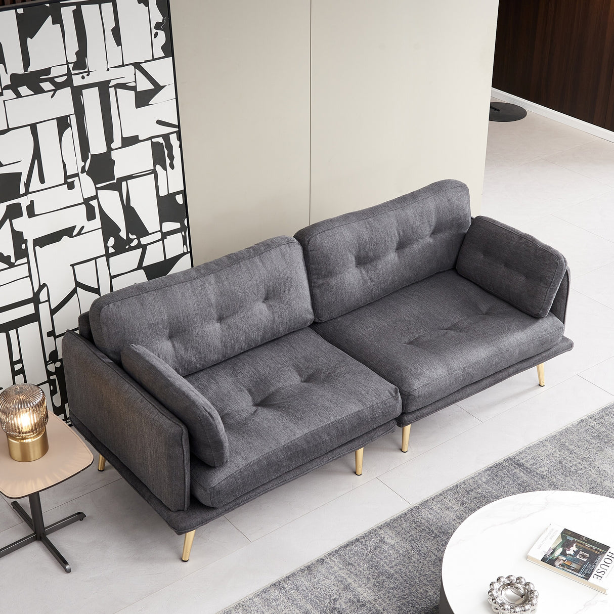 3 seat cotton linen fabric sofa with metal legs