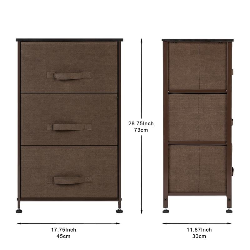 3-tier Vertical Dresser Storage Tower - Sturdy Steel Frame, Wood Top, Easy Pull Fabric Bins