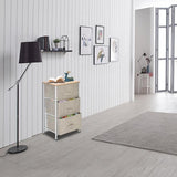 3-tier Vertical Dresser Storage Tower - Sturdy Steel Frame, Wood Top, Easy Pull Fabric Bins