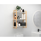 3-tiers Wood Bookcase, Wall Mount Open Bookshelf Furniture with Solid Wood Frame