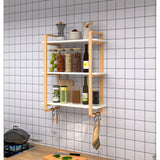 3-tiers Wood Bookcase, Wall Mount Open Bookshelf Furniture with Solid Wood Frame