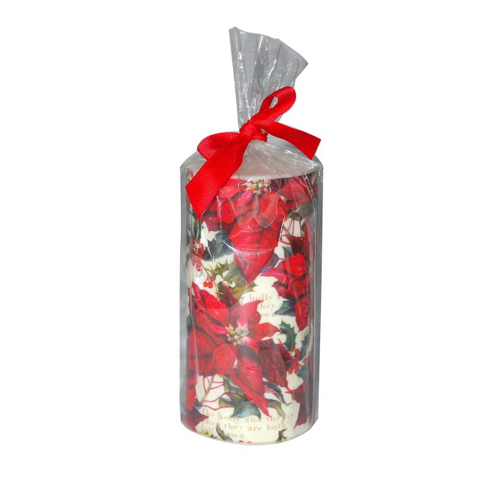 3 x 6-inch Christmas Poinsettia Pillar Candles (Set of 4)