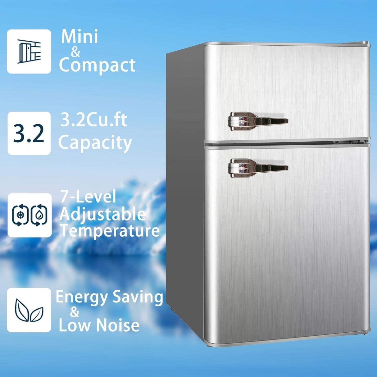 3.2 Cu.ft Compact Refrigerator Double Door Mini Fridge with Top Door