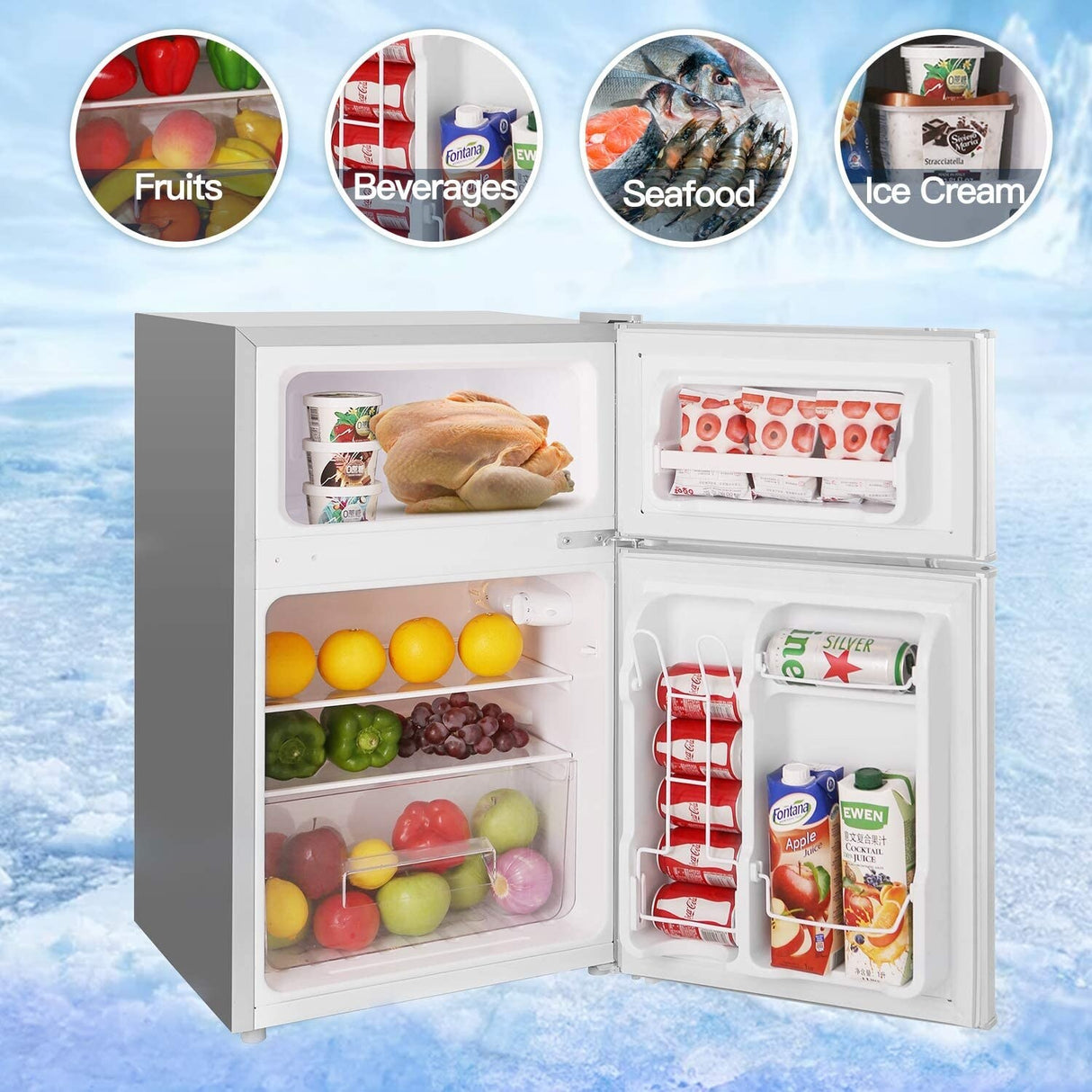 3.2 Cu.ft Compact Refrigerator Double Door Mini Fridge with Top Door