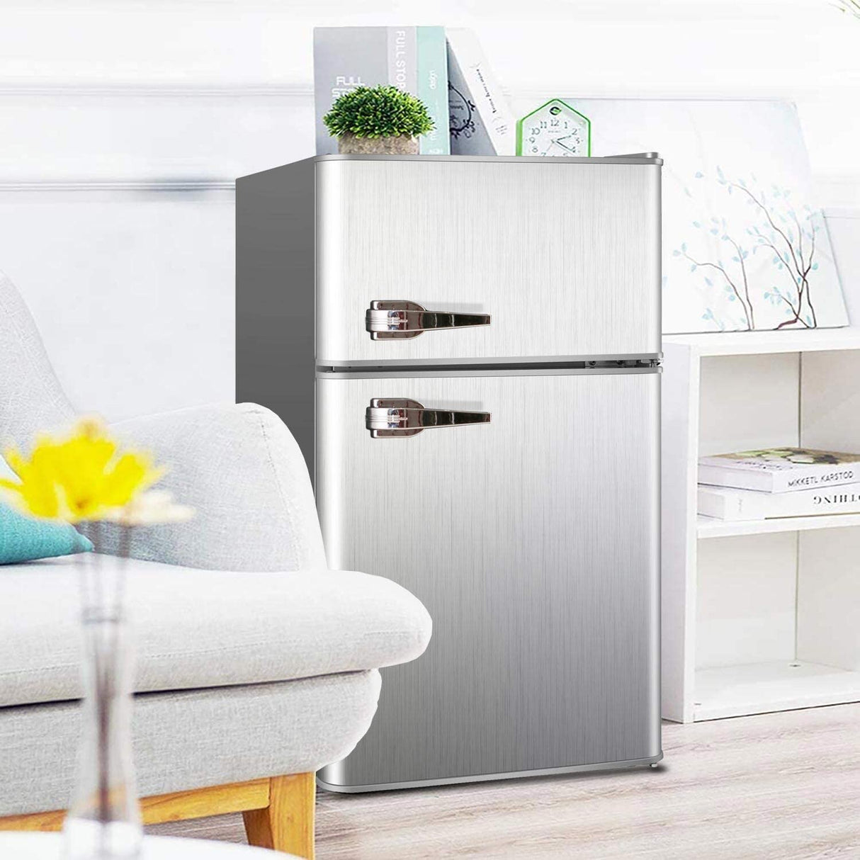 3.2 Cu.ft Compact Refrigerator Double Door Mini Fridge with Top Door