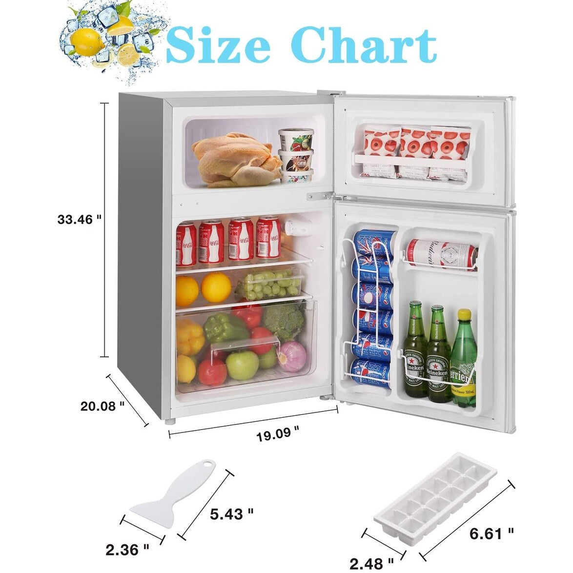 3.2 Cu.ft Compact Refrigerator Double Door Mini Fridge with Top Door