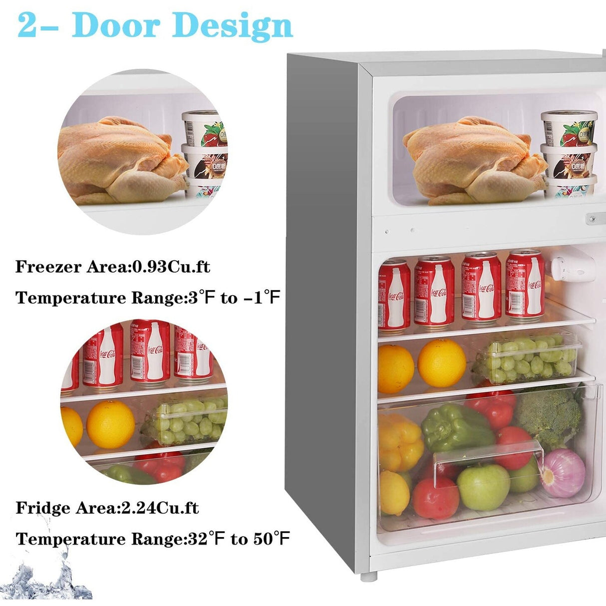 3.2 Cu.ft Compact Refrigerator Double Door Mini Fridge with Top Door