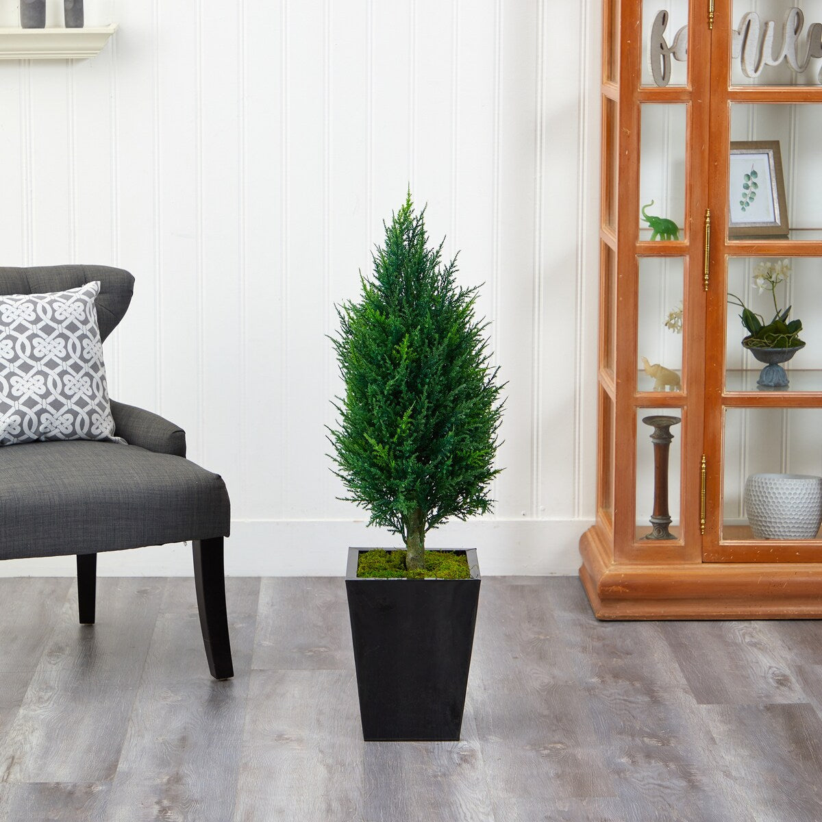 3.5' Cypress Tower Artificial Tree in Black Metal Planter - 15"
