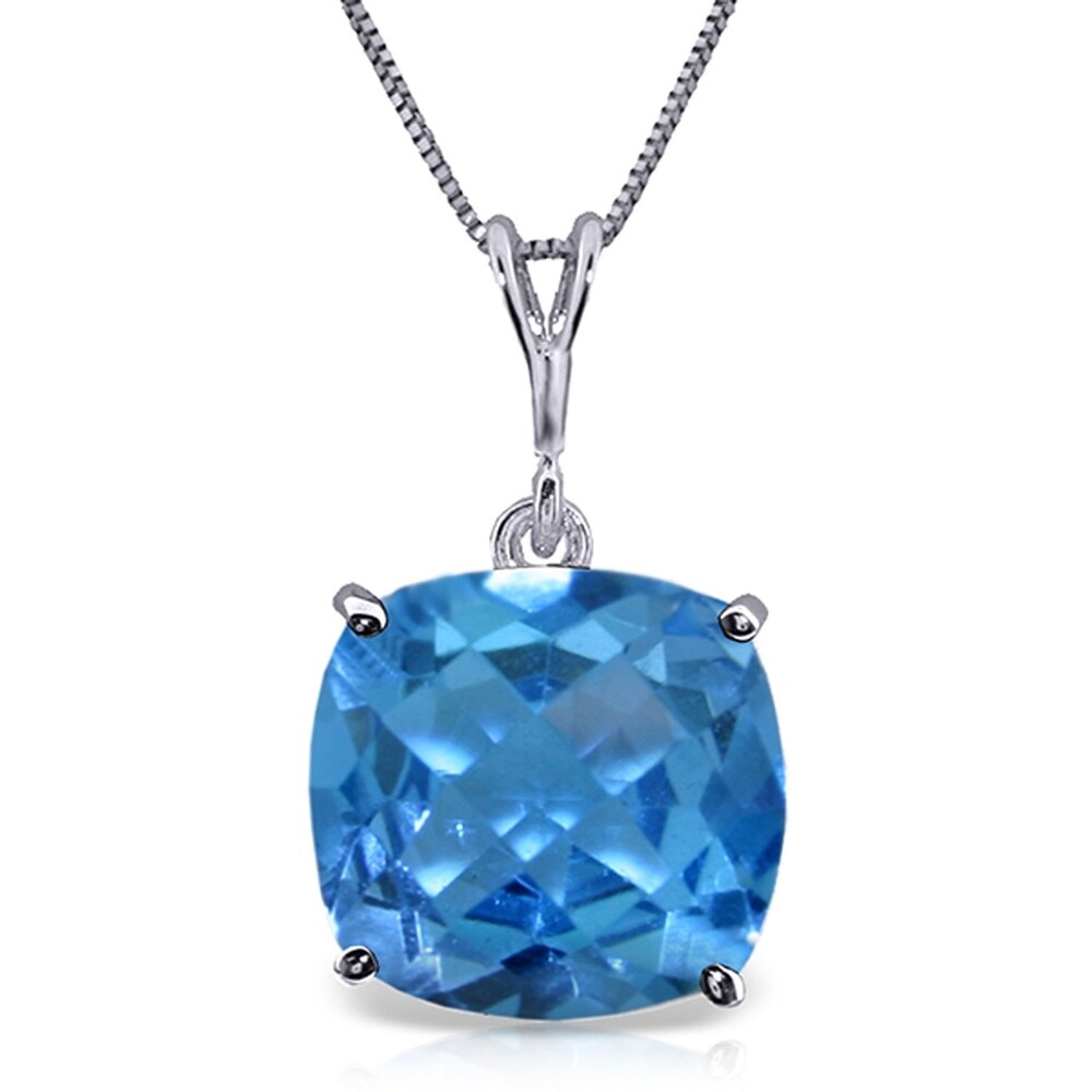 3.6 Carat 14K White Gold Necklace Natural Checkerboard Cut Blue Topaz