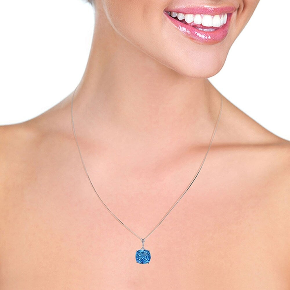 3.6 Carat 14K White Gold Necklace Natural Checkerboard Cut Blue Topaz