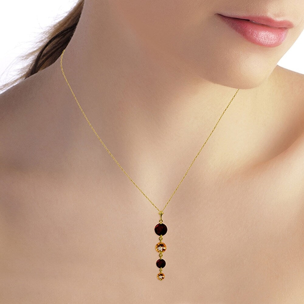 3.9 Carat 14K Gold Necklace Natural Garnet Citrine