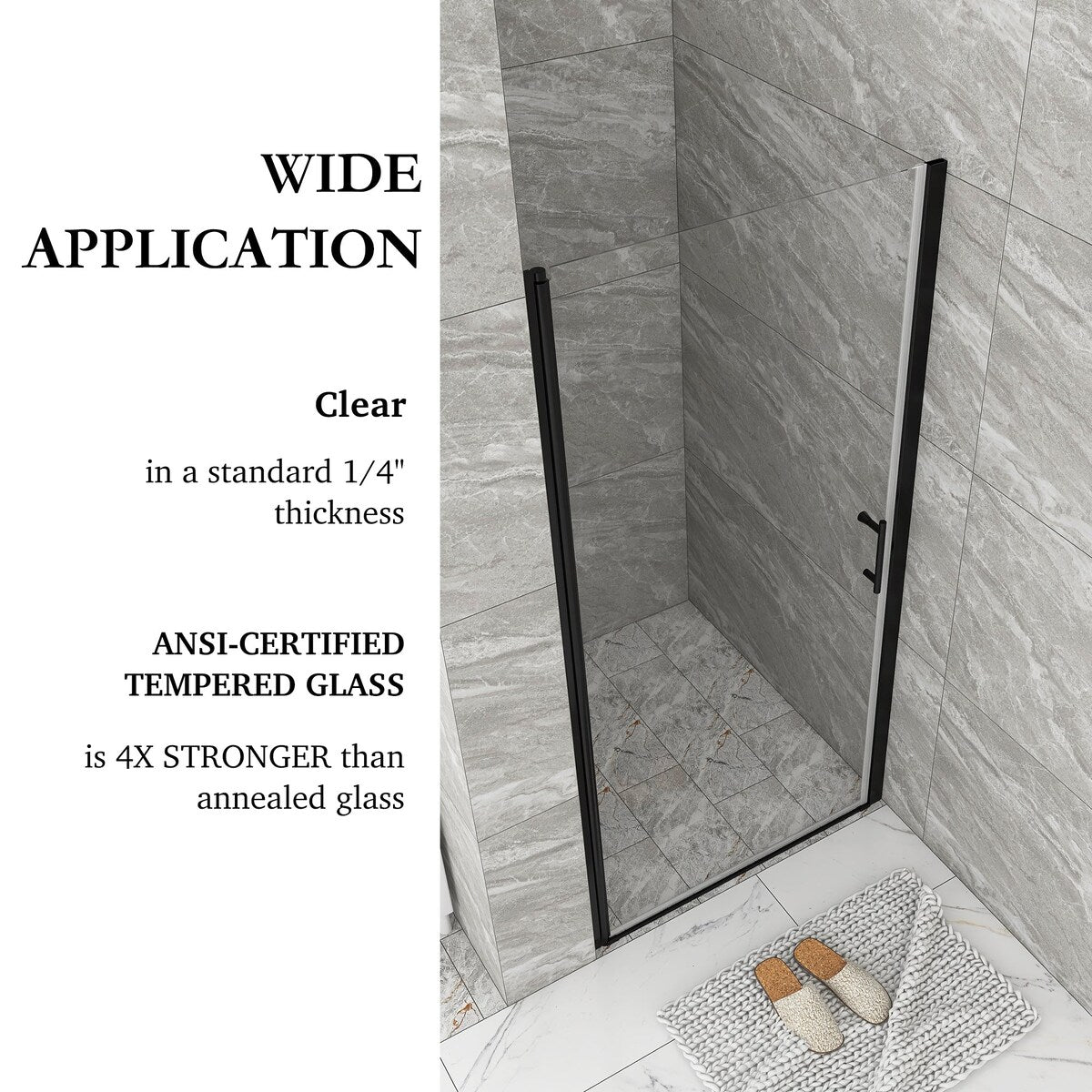 30/32/34/36 Inch Semi-Frameless Pivot Shower Door with Clear Tempered Glass