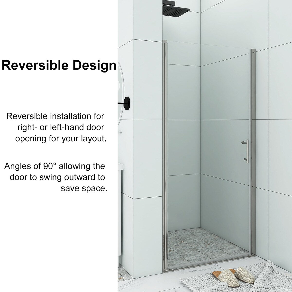 30/32/34/36 Inch Semi-Frameless Pivot Shower Door with Clear Tempered Glass