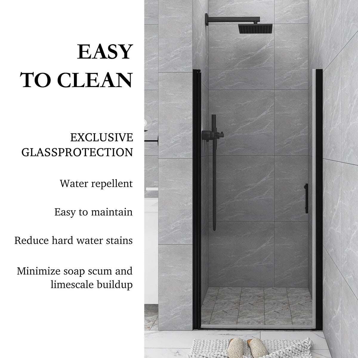 30/32/34/36 Inch Semi-Frameless Pivot Shower Door with Clear Tempered Glass