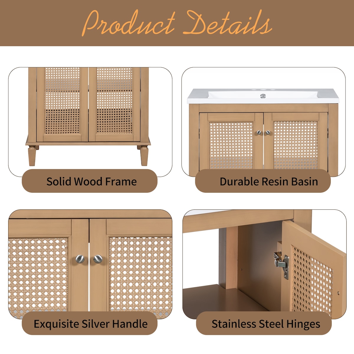 30 Inch Bathroom Vanity with Resin Sink, Freestangding Bathroom Vanity Set with Hidden Drawer, Storage Cabient for Bathroom