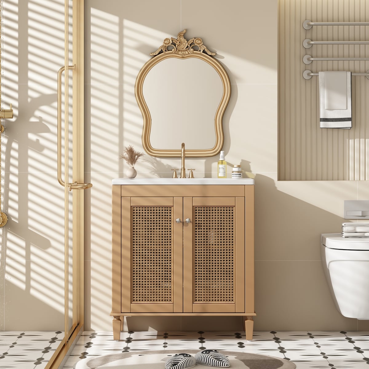 30 Inch Bathroom Vanity with Resin Sink, Freestangding Bathroom Vanity Set with Hidden Drawer, Storage Cabient for Bathroom