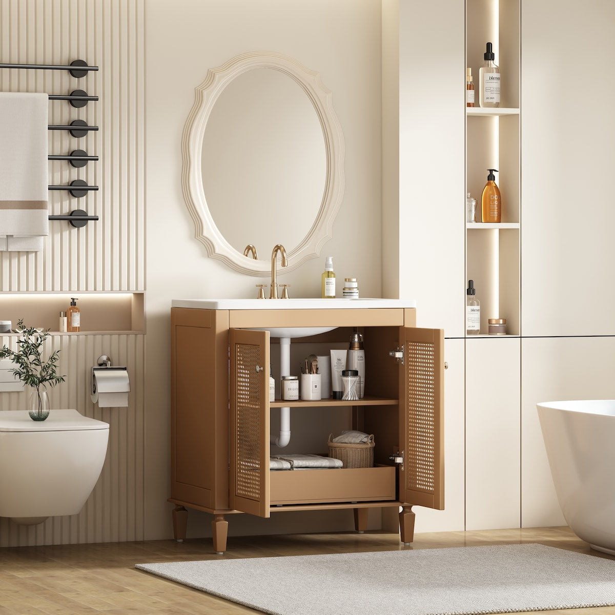 30 Inch Bathroom Vanity with Resin Sink, Freestangding Bathroom Vanity Set with Hidden Drawer, Storage Cabient for Bathroom