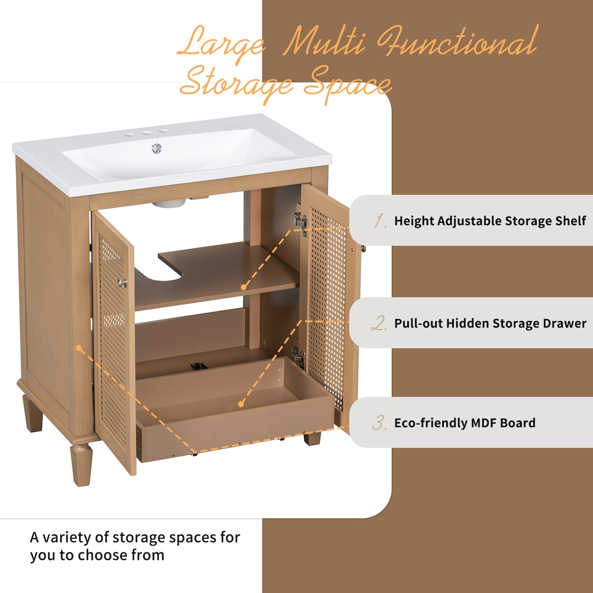 30 Inch Bathroom Vanity with Resin Sink, Freestangding Bathroom Vanity Set with Hidden Drawer, Storage Cabient for Bathroom
