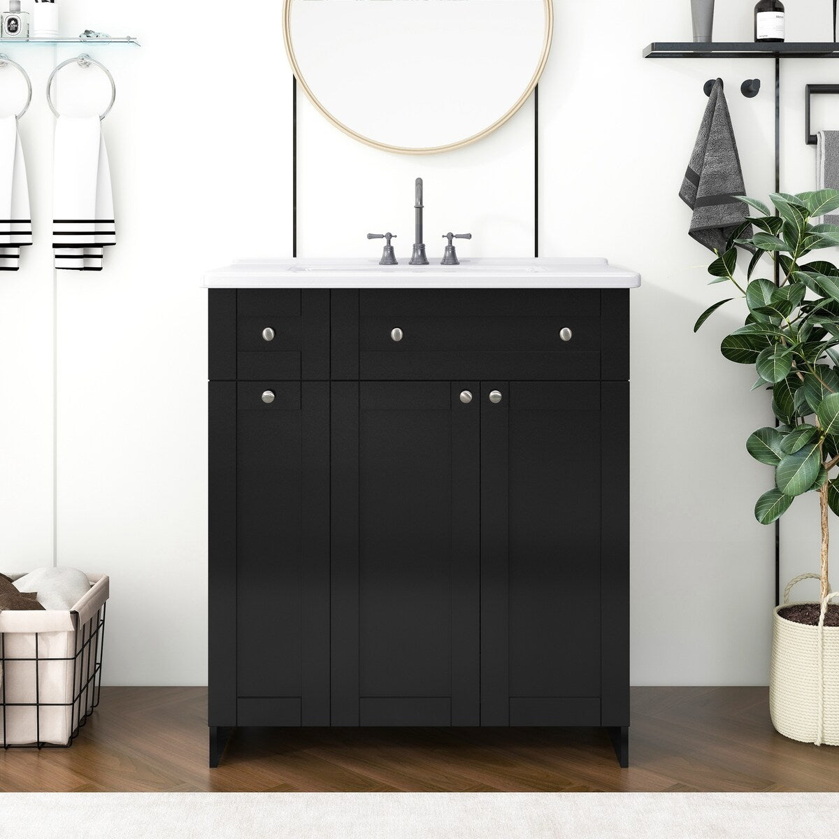 30-Inch Black Bathroom Vanity with Ceramic Sink Combo, Abundant Storage Cabinet