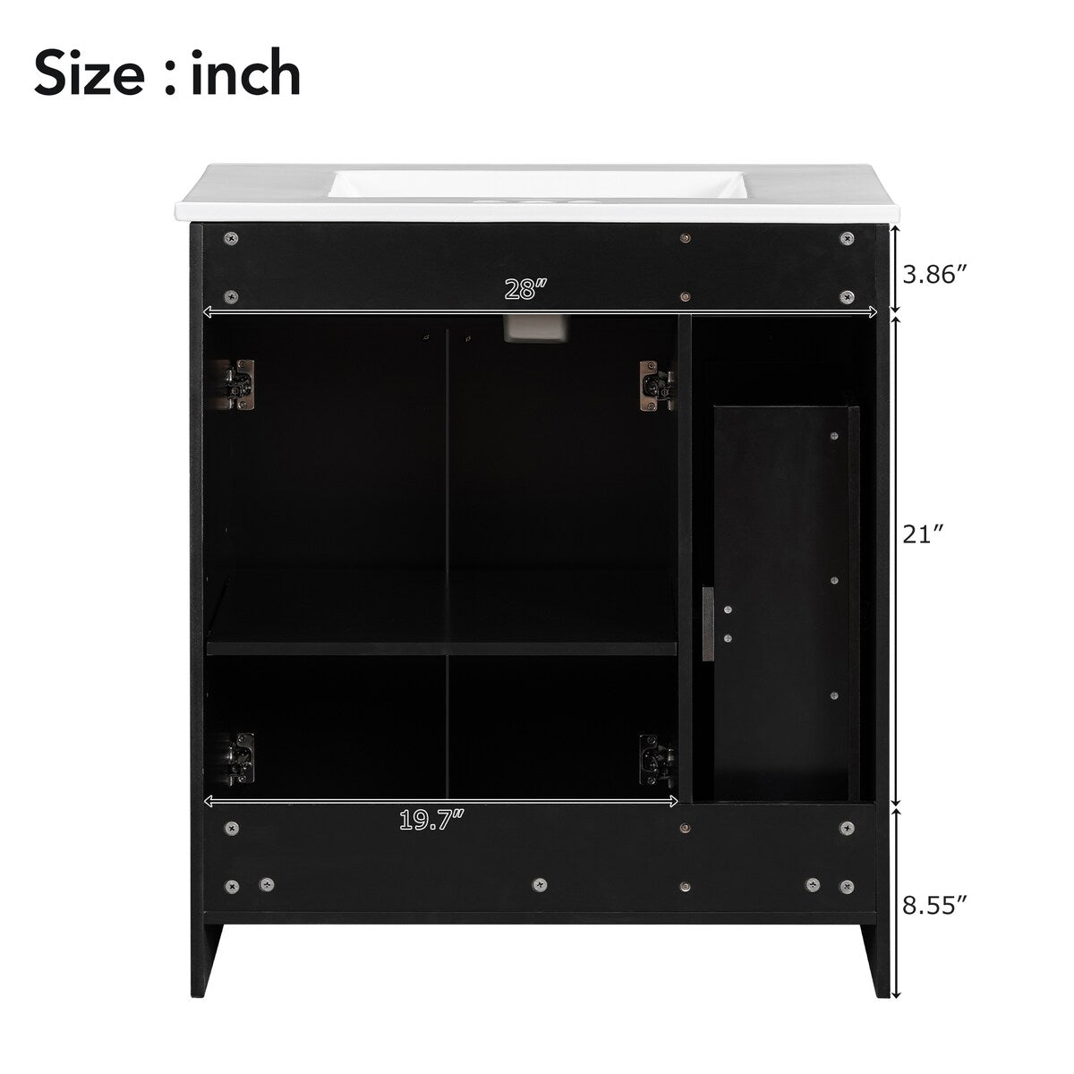 30-Inch Black Bathroom Vanity with Ceramic Sink Combo, Abundant Storage Cabinet