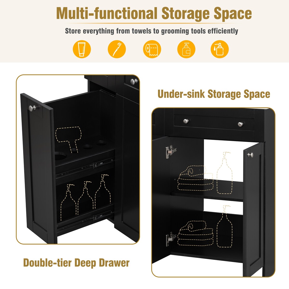 30-Inch Black Bathroom Vanity with Ceramic Sink Combo, Abundant Storage Cabinet