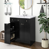 30-Inch Black Bathroom Vanity with Ceramic Sink Combo, Abundant Storage Cabinet