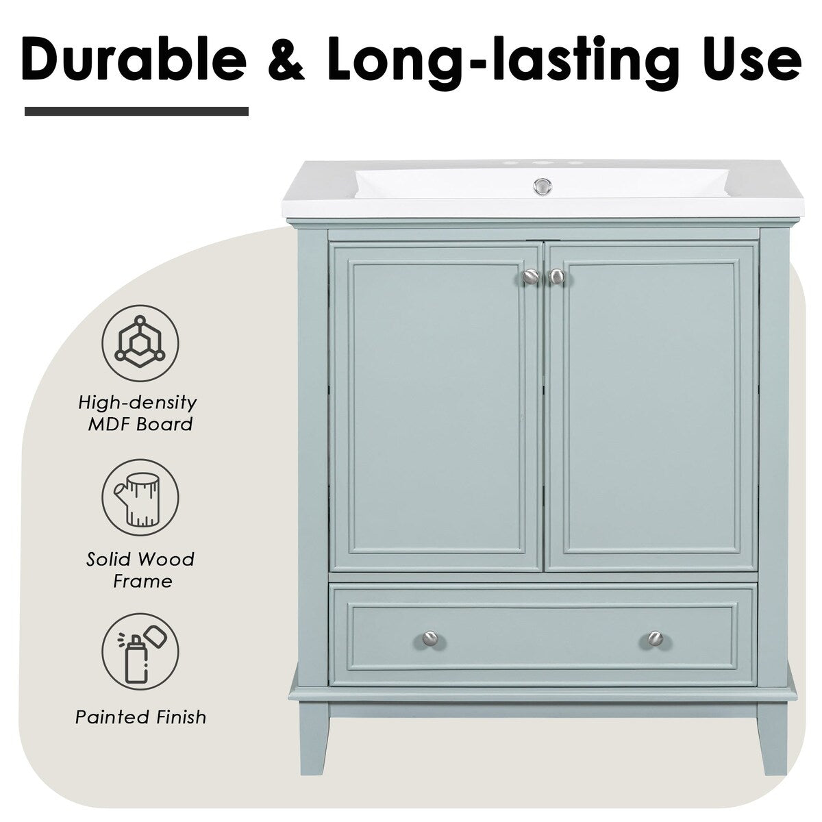 30 Inch Freestanding Bathroom Vanity Set in Green with Drawer and Ceramic Sink - 30" x 35" in.