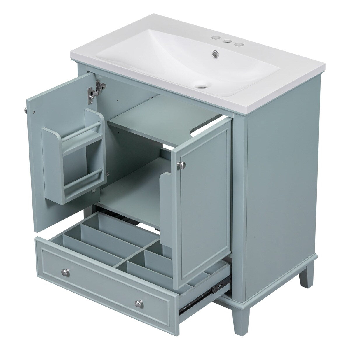 30 Inch Freestanding Bathroom Vanity Set in Green with Drawer and Ceramic Sink - 30" x 35" in.
