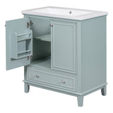 30 Inch Freestanding Bathroom Vanity Set in Green with Drawer and Ceramic Sink - 30" x 35" in.