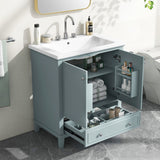 30 Inch Freestanding Bathroom Vanity Set in Green with Drawer and Ceramic Sink - 30" x 35" in.