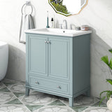 30 Inch Freestanding Bathroom Vanity Set in Green with Drawer and Ceramic Sink - 30" x 35" in.