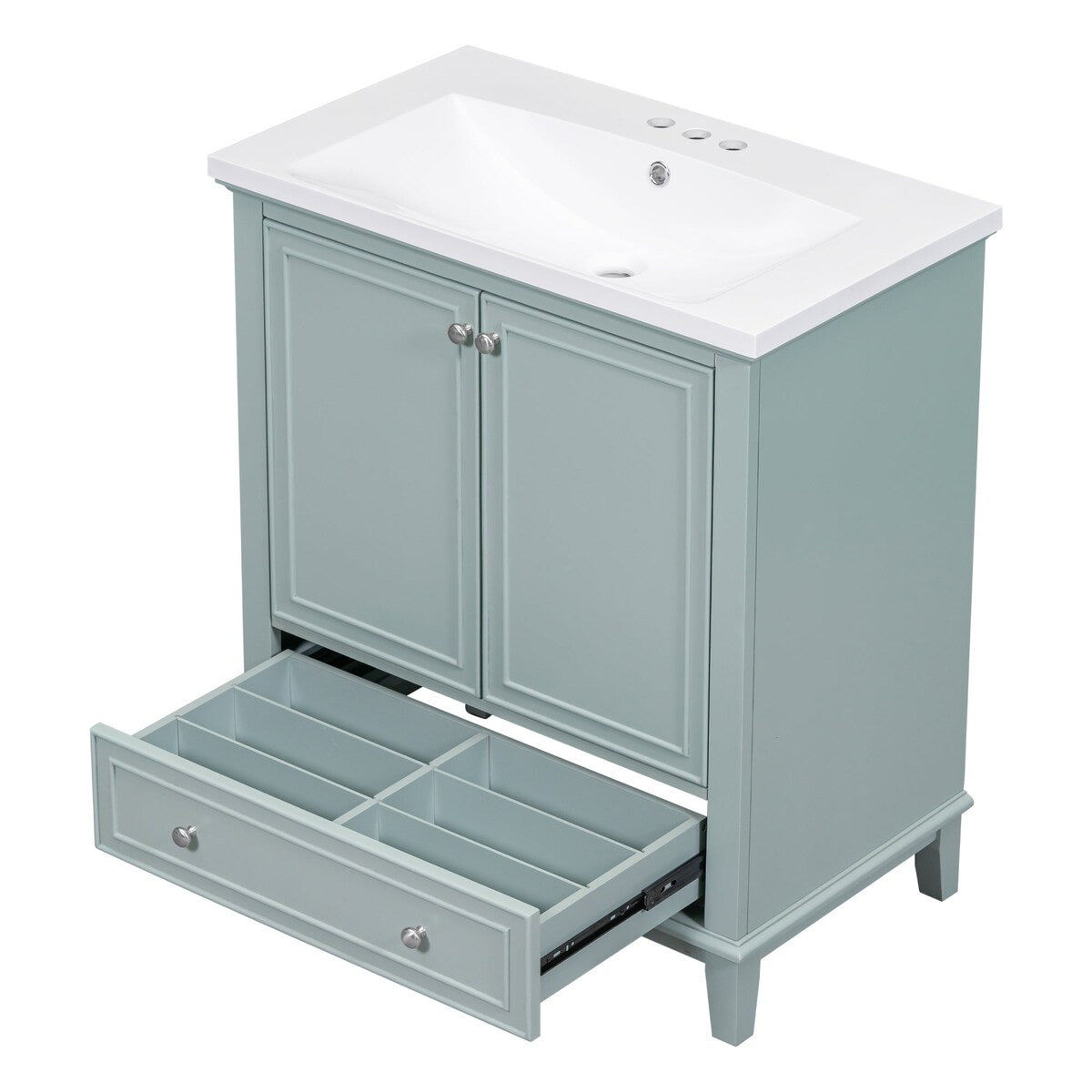 30 Inch Freestanding Bathroom Vanity Set in Green with Drawer and Ceramic Sink - 30" x 35" in.