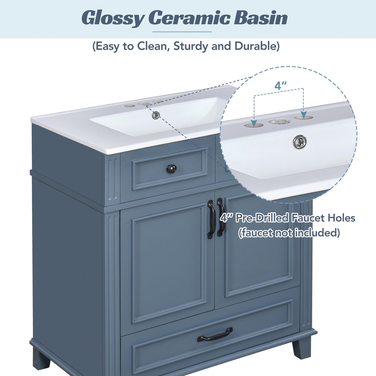 30 Inch Freestanding Bathroom Vanity with Sink, Soft Close Doors, Single Drawer, Solid Wood Frame