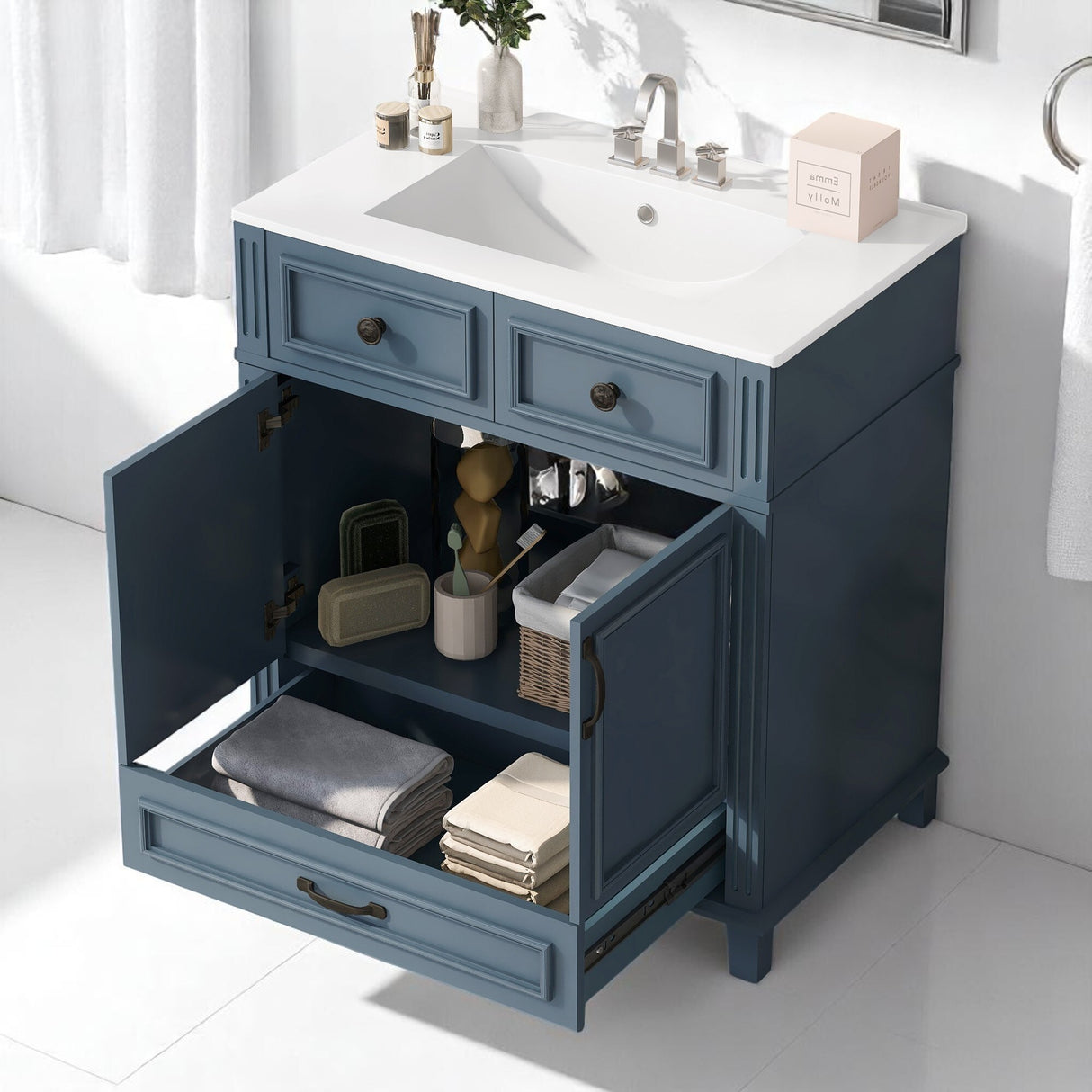 30 Inch Freestanding Bathroom Vanity with Sink, Soft Close Doors, Single Drawer, Solid Wood Frame