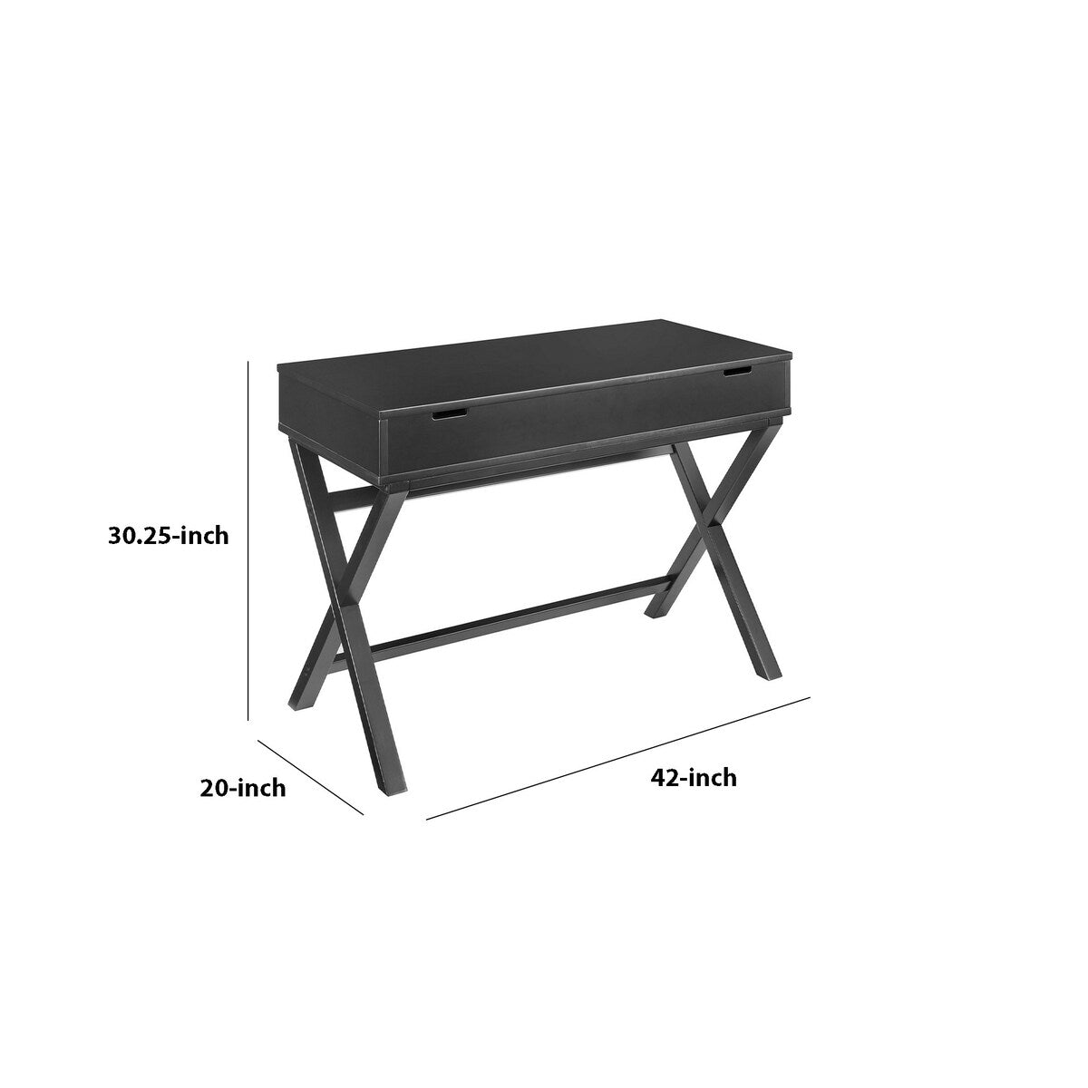30 Inch Lift Top Wooden Desk with X Base, Black