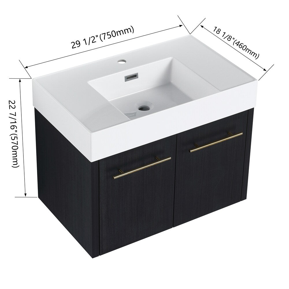 30 Inch Wall-Mounted Bathroom Vanity with Sink,Thick Edged Resin Basin