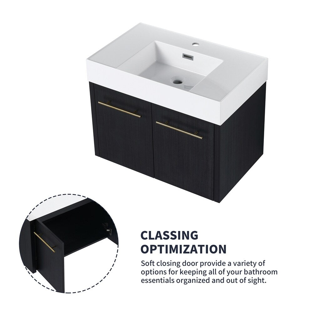 30 Inch Wall-Mounted Bathroom Vanity with Sink,Thick Edged Resin Basin