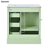 30-Inch bathroom vanity cabinet with ceramic basin, 3 drawers and adjustable shelves