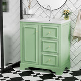 30-Inch bathroom vanity cabinet with ceramic basin, 3 drawers and adjustable shelves